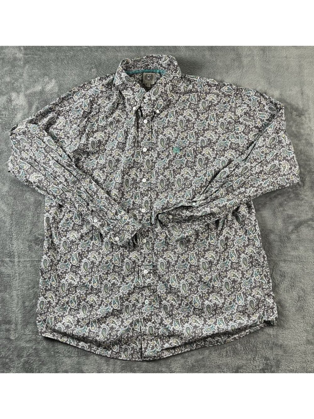 Cinch Button Down Shirt Gray Paisley Western Cowboy Rodeo Rancher Men's Size L
